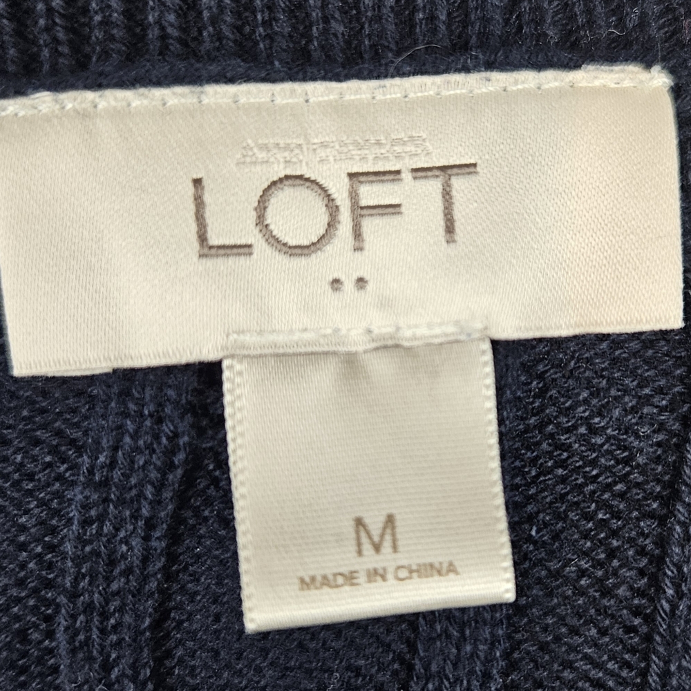 Loft Womens Blue Fitted Cable Knit Sweater Med Preppy Fisherman Academia - Picture 4 of 5
